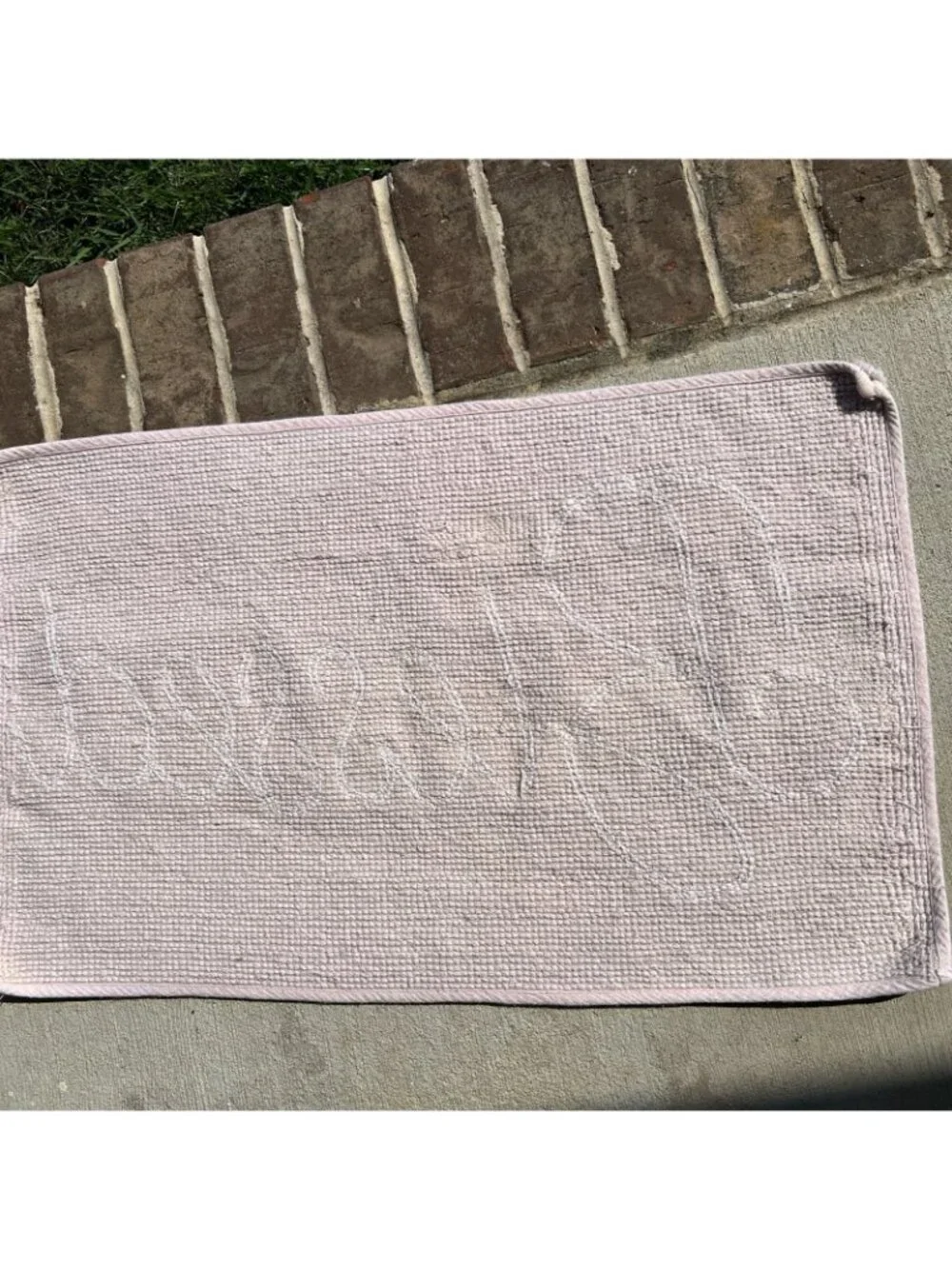 Chenille Rug Bath Mat Pink & White “Blessed” 29 X 18” Cottage Core